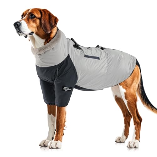 TOPSOSO Winddichter Hundemantel Wasserdichter Wollgefüttert mit Reißverschlüsse Taschen Winterhundejacke mit Verstellbare Kordel D-Ring-Schnalle Reflektierender Hunderegenmantel für Großer Hunde XL von TOPSOSO