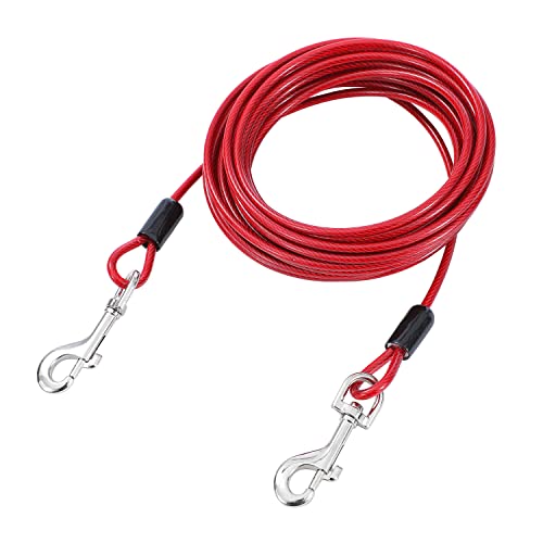 TOPWAY Hofleine für Hunde 9m, Hundeleine Hunde-Anbinde Kabel Verzinkter Stahl, Dog Tie Out Cable, Tie-Out Leinen für Hunde, für Outdoor Hof Camping im Freien, Rot von TOPWAY