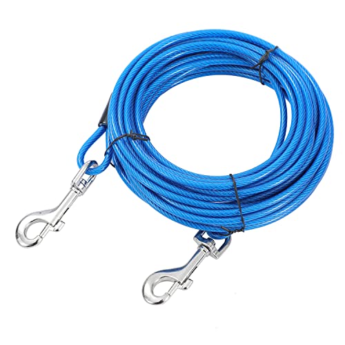 TOPWAY Hofleine für Hunde 9m, Hundeleine Hunde-Anbinde Kabel Verzinkter Stahl, Dog Tie Out Cable, Tie-Out Leinen für Hunde, für Outdoor Hof Camping im Freien, Blau von TOPWAY