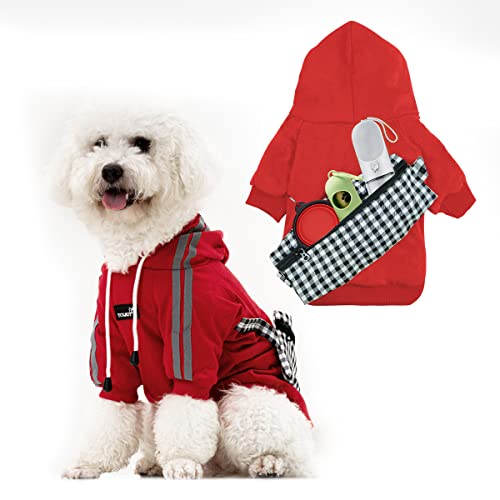 Hunde-Kapuzenpullover für Haustiere, niedlich, langärmelig, reflektierend, gestreift, für kleine und mittelgroße Hunde und Katzen mit Tasche (rot, groß) von TORJOY