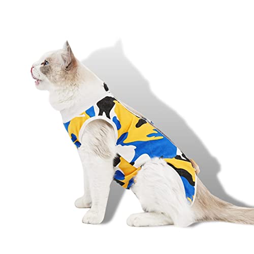 TORJOY Cat Surgical Recovery Suit, Abdominal Wunds Cone E-Collar Alternative Anti-Lecken oder Hautkrankheiten Haustier Surgical Recovery Pyjama Suit, Soft Fabric Onesies for Cats (M, Blue) von TORJOY
