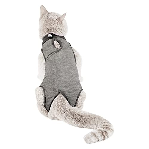 TORJOY Kätzchen-Einteiler, Katzen-Genesungsanzug für Bauchwunden oder Hautkrankheiten, nach Operationen tragen Anti-Lecken Wunden, atmungsaktive E-Halsband-Alternative für Katzen, Grau, L von TORJOY