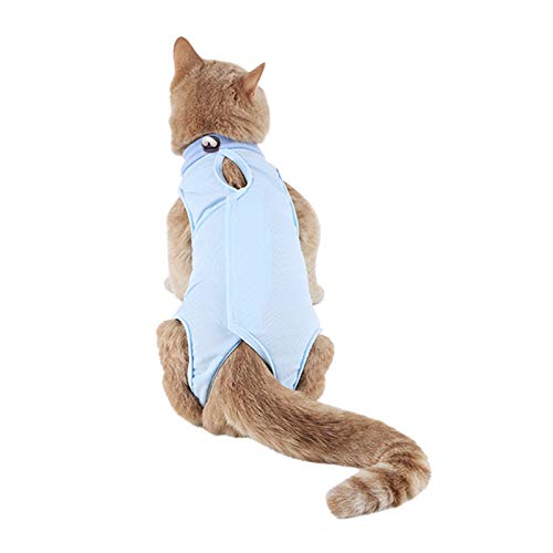 TORJOY Professionelle chirurgische Genesungsanzug für Katzen, für Bauchwunden, Hautkrankheiten, atmungsaktives E-Halsband Alternative Baumwolle Chirurgie Shirt für Katzen und Hunde, blau, L von TORJOY