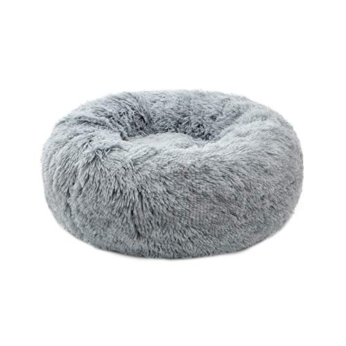 TORMAYS Haustierbetten Donut Round Cushion Hundebett Marshmellow Faux Fur Cuddler, beruhigend flauschig bequem pelziges Katzenbett (Diameter: 70cm, Grau) von TORMAYS