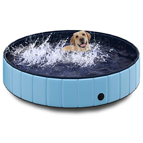 TOSANEO Hundepool Swimmingpool Pool Plantschbecken Badewanne Hundebadewanne Schwimmbecken für Hunde und Katzen platzsparend faltbar Blau Ø 160cm x H 30cm von TOSANEO