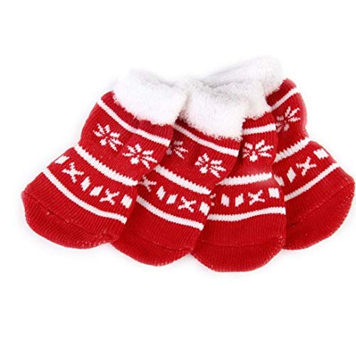 TOSSPER Snowflake Nicht Beleg Haustier Socken Hundewelpen-Katze-Hausschuh Tatzen-Druck Für Indoor Auf Holzboden 1,4 X 3,5 Zoll von TOSSPER