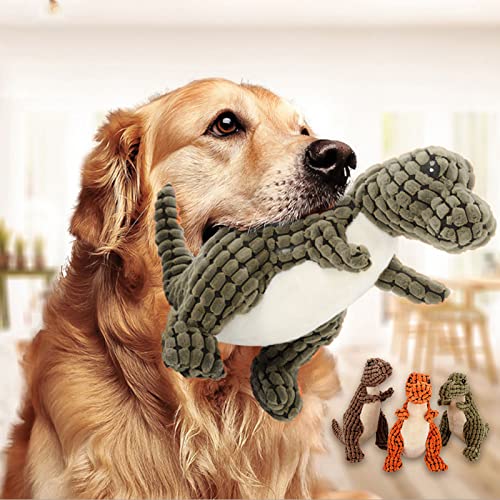 TOTITOM Hund Quietschendes Spielzeug Zahnreinigung Bissfest Interaktive Dinosaurierform Plüsch Welpe Kauen Dinosaurier Hundespielzeug Set für Kleine Mittlere Haustiere Navy blau von TOTITOM