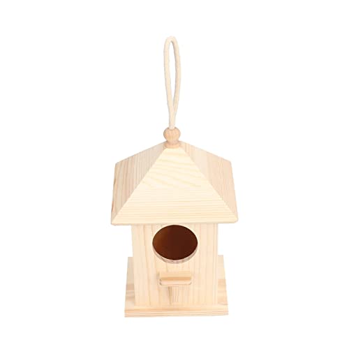 Holz-Vogelhaus mit Lanyard zum Aufhängen, Holz-Vogelhaus, hängendes Vogelhaus für draußen, Garten-Terrassen-Dekoration, DIY-Vogelhaus für Garten-Innenhof-Fenster-Terrasse Geschenk zum Valentinstag von TOTITOM