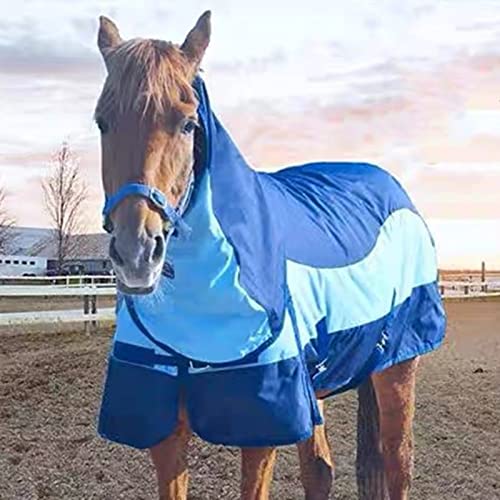 Große Winter-Pferdedecke mit Hals- und Kopfbedeckung, wasserdichte und atmungsaktive 900D-Pferdedecke, Winddichte, Regen-, Schnee- und warme Pferdekleidung, Sattlereibedarf von TOTLAC