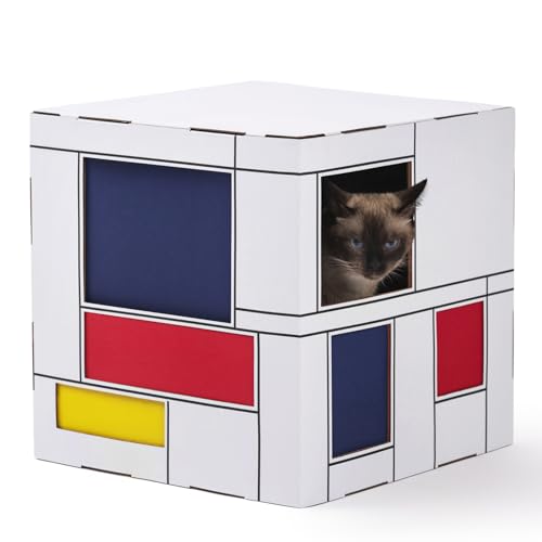 TOTOSHASHA Katzenhaus Pappe mit kratzbrett, 40 x 40 x 40cm, DIY, Mondrian Katzenhöhle, Katzenhaus für den Innenbereich, Katzen Kratzbrett, Kratzpappe von TOTOSHASHA