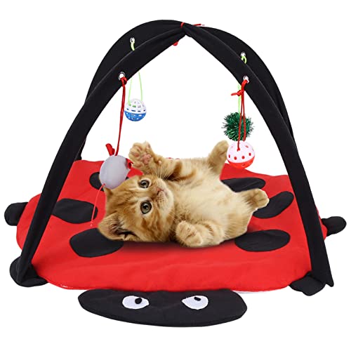 TOUISEDGI Foldable Cat Activity Play Mat Tent Soft and Sturdy Material with Hanging Toy Balls Red Black Cotton 21.7 x 21.7 x 13.8 Inch Ideal for Cats and Kittens von TOUISEDGI