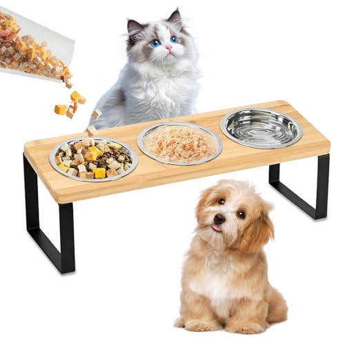Erhöhter Katzennapf mit Ständer, 15° geneigte Edelstahlnäpfe 3er Set - Erhöhte Futterstation für Katzen & kleine Hunde, Anti-Erbrochenes, Bambusbasis, leicht zu reinigen Erhöhter Katzennapf mit Ständer, 15° geneigte Edelstahlnäpfe 3er Set - Erhöhte Futterstation für Katzen & kleine Hunde, Anti-Erbrochenes, Bambusbasis, leicht zu reinigen von TOWEAR