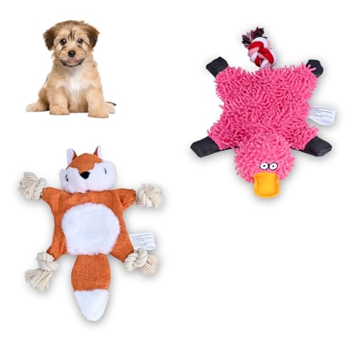 Quietschendes Hundespielzeug mit Knisterpapier klingend, BB Quietscher, kein gefülltes Hundekauspielzeug für Langeweile, Tauziehen, Ente Plüschtier für Welpen, S/M/L Hunde (Fuchs) von TOWEAR