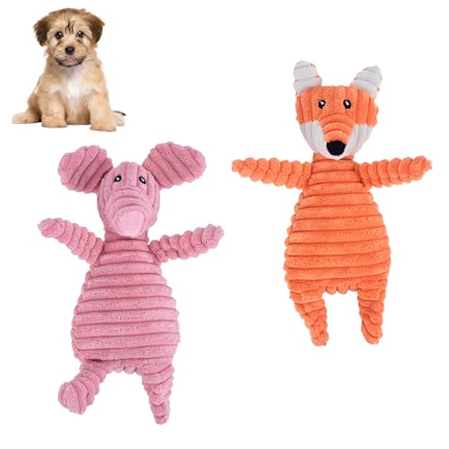 TOWEAR Quietschendes Hundespielzeug für kleine und mittelgroße Hunde, niedliches lustiges Welpenspielzeug, weiches Kauspielzeug für Hunde, interaktives Hundespielzeug-Set inkl. Esel/Elefant/Knochen, von TOWEAR