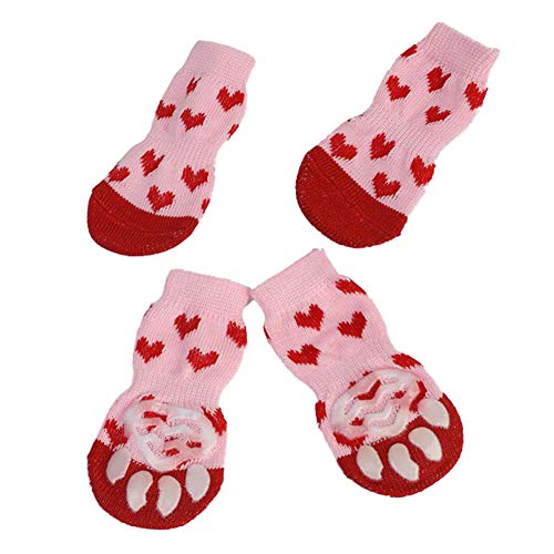 TOYHEART Anti-Rutsch-Hundesocken, Pfotenschutz, 4Pcs Xmas Pet Dog Puppy Cotton Warme Anti-Rutsch-Socken Schuhe Winter Pfotenschutz Für Den Innenbereich Rosa Groß von TOYHEART