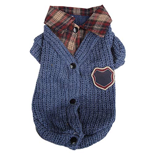 TOYHEART Warmer Hundepullover, 2-teilig, kariert, für Herbst und Winter, für kleine Hunde, Blau, Größe M von TOYHEART