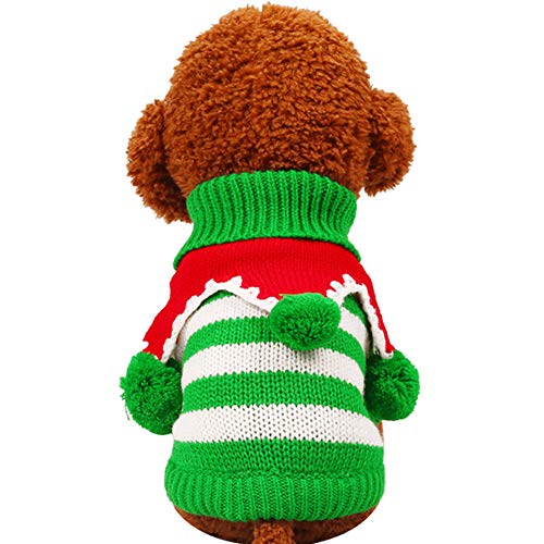 TOYHEART Warmer Hundepullover für den Winter, Welpen, Hunde, Weihnachten, dicke Farbe, gestreift, für kleine Hunde, Grün/Weiß, Größe S von TOYHEART