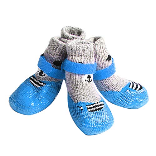 TOYHEART rutschfeste Hundesocken, Pfotenschutz, 4 Stück/Set Outdoor Indoor Anti-Rutsch-Silikonsohle Pet Dog Puppy Cat Boots Socken Für Indoor Wear Blau Klein von TOYHEART