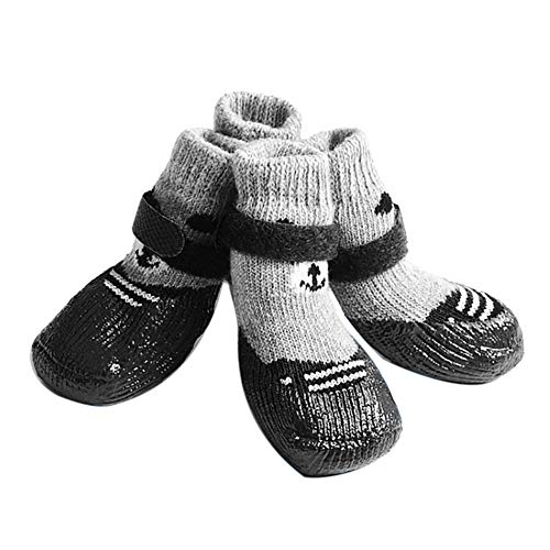 TOYHEART rutschfeste Hundesocken, Pfotenschutz, 4 Stück/Set Outdoor Indoor Anti-Rutsch-Silikonsohle Pet Dog Puppy Cat Boots Socken Für Indoor Wear Schwarz Groß von TOYHEART