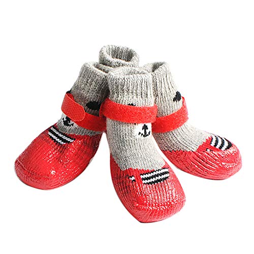 TOYHEART rutschfeste Hundesocken, Pfotenschutz, 4 Stück/Set Outdoor Indoor Anti-Rutsch-Silikonsohle Pet Dog Puppy Cat Boots Socken Für Indoor Wear rot Groß von TOYHEART