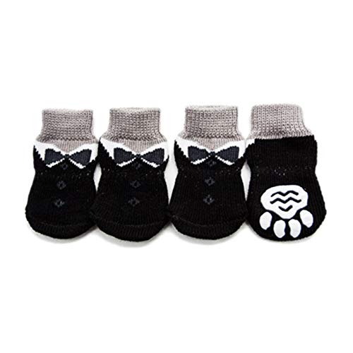 TOYHEART rutschfeste Hundesocken, Pfotenschutz, 4-teilige Haustier-Socken Atmungsaktive, rutschfeste Baumwollsocken Mit Gestricktem Pfotenabdruck Für Hunde Für Das Tägliche Leben Schwarz Groß von TOYHEART