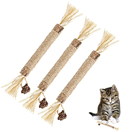 TOYMIS 3 Stück Natürliche Silvervine Sticks, Silvervine Katzenspielzeug Katzenminze Kausticks für Katzen Kitten Spielzeug Katzenzahn Reinigungsspielzeug von TOYMIS