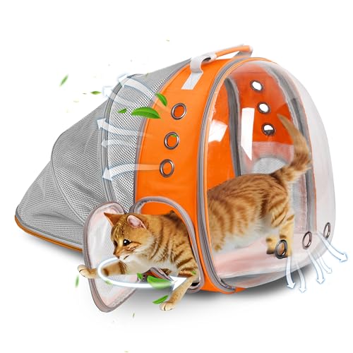 Erweiterbarer Rucksack/Luftpolster-Tragetasche für kleine Hunde und Katzen, passend für bis zu 5,4 kg Raumkapsel, Haustier-Tragetasche für Wandern, Reisen, Fluggesellschaften zugelassen, Orange von TOYSINTHEBOX