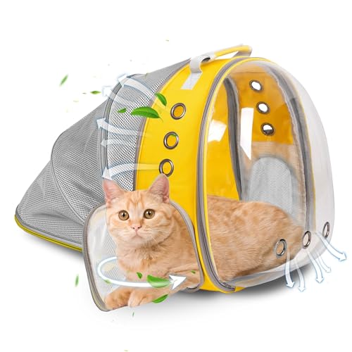 Katzen-Rucksack, erweiterbar, faltbar, atmungsaktiv, Haustier-Tragetasche, Hundetragerucksack für große große Katzen, Wandern, Reisen, Camping (Rücken erweiterbar, Gelb neu) von TOYSINTHEBOX