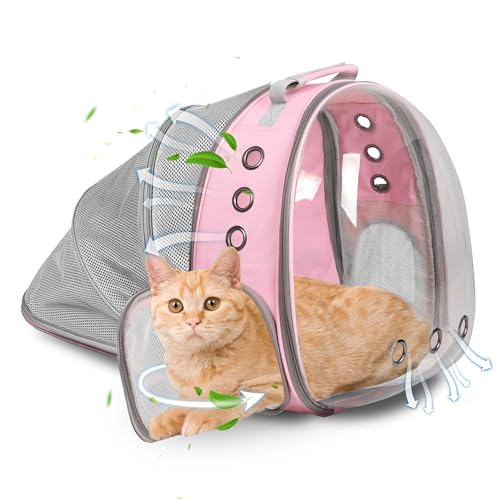 TOYSINTHEBOX Katzen-Rucksack, erweiterbar, faltbar, atmungsaktiv, Haustier-Tragetasche, Hundetragerucksack für große große Katzen, Wandern, Reisen, Camping (Rosa) von TOYSINTHEBOX