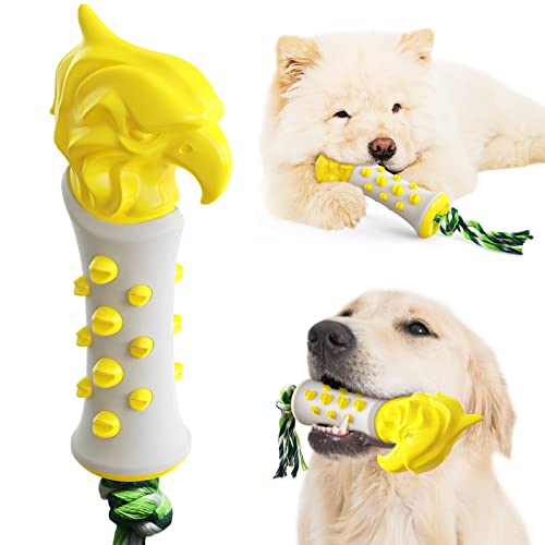 Hunde-Kauspielzeug für aggressive Kauer, langlebiges Gummi-Zahnbürstenspielzeug, interaktives Adler-Zepter, robustes Welpenspielzeug für kleine, mittelgroße und große Welpen, Gelb von TPone