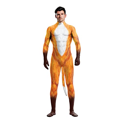 Hundekostüm mit Schwanz, Ganzkörper-Hunde-Rollenspiel-Kostüm, Jumpsuit, Tiermuskel-Body, Halloween, Cosplay, Party (Gelb, M) von TPone