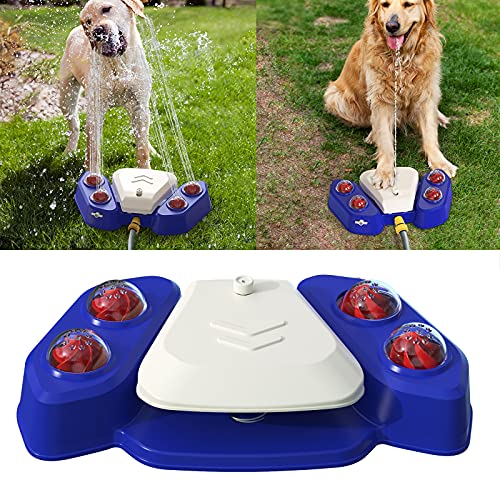 TPone Wasser-Sprinkler, für den Außenbereich, sicheres selbstbewässerndes Trinkbrunnen, für den Garten, Haustier-Badespielzeug, Kühlspielzeug, verstellbare Wasserleistung, 4 Duschlöcher (blau) von TPone