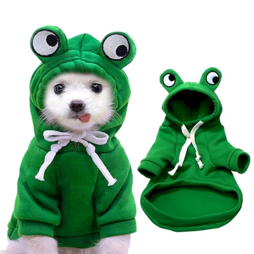 Kleiner Hundefrosch Kostü, Lustiger Halloween Hunde Hoodie, Frosch Haustierkostüm, Niedlichen Warme Hundekostüme Für Haustiere, für Halloween Cosplay, Geeignet für 12-16 Pfund, Grün, XL von TQPUWT