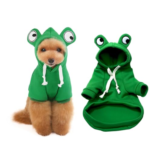 Niedlicher Frosch Form Pullover, Hunde Hoodie, Lustiger Halloween Kleiner Hundefrosch Kostü, Hundekostüme Für Haustiere, Niedlichen, Warme, für Halloween, Geeignet für 9-12 Pfund, Grün, L von TQPUWT