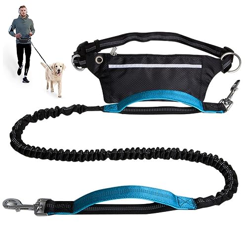 Freihändige Hundeleine Mit Reißverschlusstasche,Zwei Gepolsterten Griffen Und Strapazierfähigem Bungee Zum Spazierengehen,Joggen Und Laufen Mit Ihrem Hund (Color : Blue) von TQQEPOOL