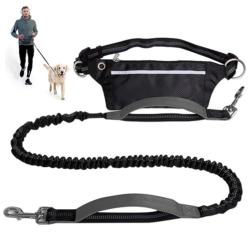 Freihändige Hundeleine Mit Reißverschlusstasche,Zwei Gepolsterten Griffen Und Strapazierfähigem Bungee Zum Spazierengehen,Joggen Und Laufen Mit Ihrem Hund (Color : Gray) von TQQEPOOL