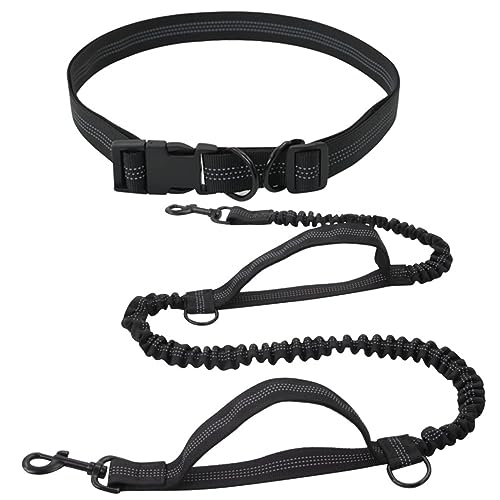 Freihändige Hundeleine Verstellbare Laufleine Mit Doppelten Anti-Schock-Bungees Und Gepolsterten Griffen (Color : Black) von TQQEPOOL