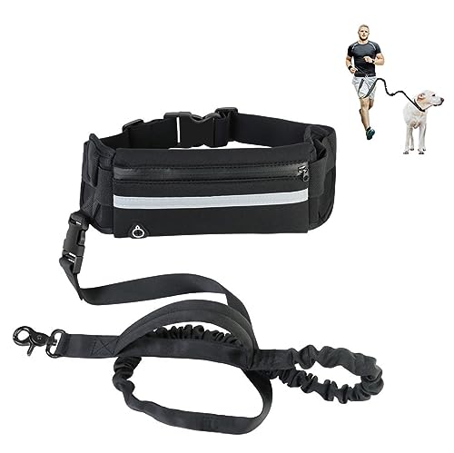 Freihändige Hundeleine Zum Laufen, Hundespaziergangsgürtel Mit Verstellbarem Bungee-Gurt Und Tasche Für Mittelgroße Hunde (Color : Black) von TQQEPOOL