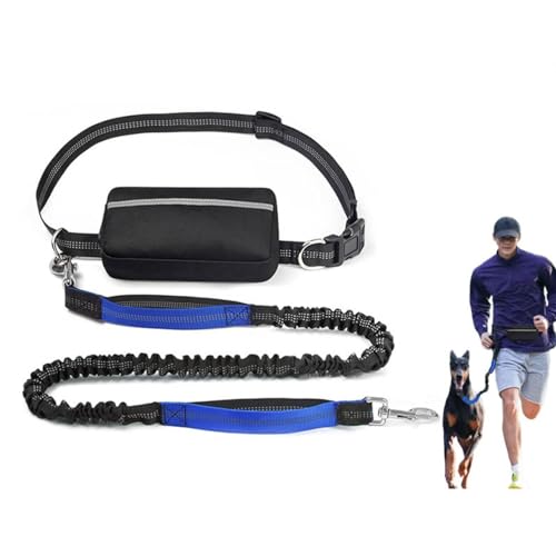 Reflektierende Freihändige Trainingsleine for Hunde,Bungee-Hüftleine Mit Zwei Griffen Und Reißverschlusstasche for Spazierengehen,Joggen Und Laufen(Color:Blue) von TQQEPOOL