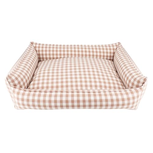 TQQEPOOL Atmungsaktives,Weiches Welpenbett,Orthopädisches Hundesofabett Mit Waschbarem,Abnehmbarem Bezug,Wasserdichtes Hundesofabett,Betten for Haustiere(Beige plaid,35 * 45cm) von TQQEPOOL