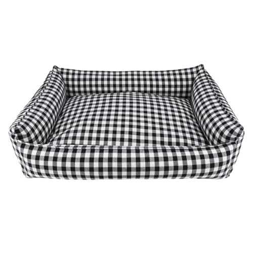 TQQEPOOL Atmungsaktives,Weiches Welpenbett,Orthopädisches Hundesofabett Mit Waschbarem,Abnehmbarem Bezug,Wasserdichtes Hundesofabett,Betten for Haustiere(Black plaid,35 * 45cm) von TQQEPOOL