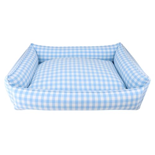 TQQEPOOL Atmungsaktives,Weiches Welpenbett,Orthopädisches Hundesofabett Mit Waschbarem,Abnehmbarem Bezug,Wasserdichtes Hundesofabett,Betten for Haustiere(Blue plaid,35 * 45cm) von TQQEPOOL