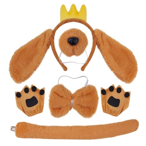 TQUXNGA Haarreifen-Set für Hunde, Ohren, Stirnband, Plüschschwanz, falsche Nase, Tiere, Cosplay-Kostüm-Set für Halloween, Cosplay, Party von TQUXNGA