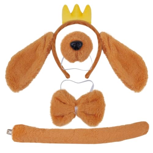 TQUXNGA Hunde Haarreifen Set Hunde Ohren Stirnband Plüsch Schwanz Hund Falsche Nase Tiere Cosplay Kostüm Set für Halloween Cosplay Party von TQUXNGA