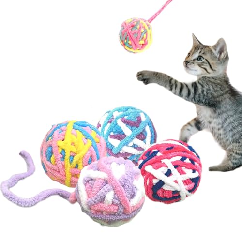 TRADERPLUS 4 Bälle für Katzenspielzeug, bunte Bälle, weich und flauschig, mit integriertem Glöckchen, interaktives Spielzeug für Katzen und Kätzchen von TRADERPLUS