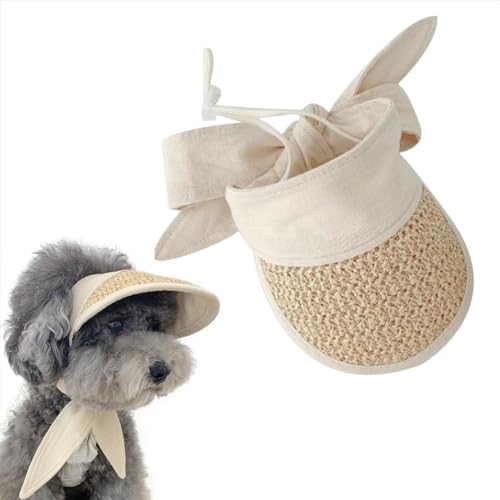 TRADERPLUS Hut für mittelgroße Hunde, Sommerhut aus geflochtenem Stroh, mit breiter Krempe, verstellbar durch Kordelzug (L) von TRADERPLUS
