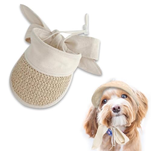 TRADERPLUS Hut für mittelgroße Hunde, Sommerhut aus geflochtenem Stroh, mit breiter Krempe, verstellbar durch Kordelzug (M) von TRADERPLUS