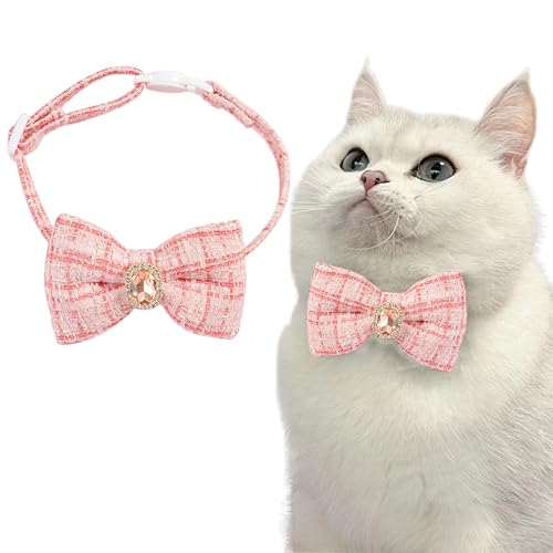 TRADERPLUS Katze mit Fliege, verstellbar, mit Sicherheitsgurt aus Strass, für kleine Katzen und Hunde, verstellbar von 20 bis 30 cm (Rosa) von TRADERPLUS