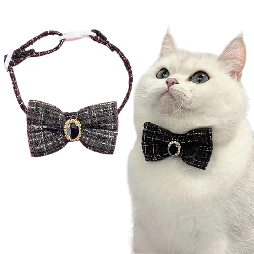 TRADERPLUS Katze mit Fliege, verstellbar, mit Sicherheitsgurt aus Strass, für kleine Katzen und Hunde, verstellbar von 20 bis 30 cm (schwarz) von TRADERPLUS