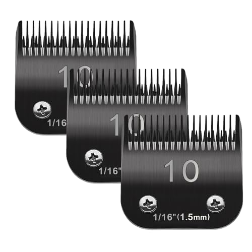 TRAH 10# Ersatzklingen für Hundepflege, kompatibel mit Andis-Hunde-Schermaschinen, den meisten A5, Wahl KM-Serie, abnehmbare Keramikklinge, Größe 10#, 1/16 Zoll Schnittlänge (1,5 mm), schwarz, 3 Stück von TRAH